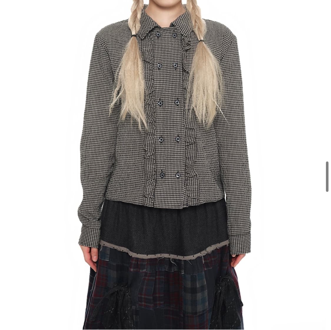 youthbath 유쓰배쓰 더블 버튼 프릴 체크 셔츠 s 상품이미지3