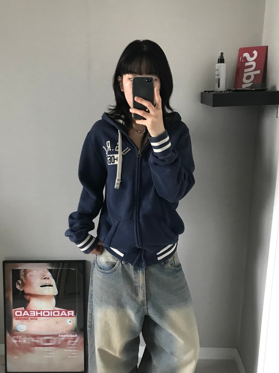 폴로 진스 컴퍼니 자수 로고 블루 후드집업 상품이미지4