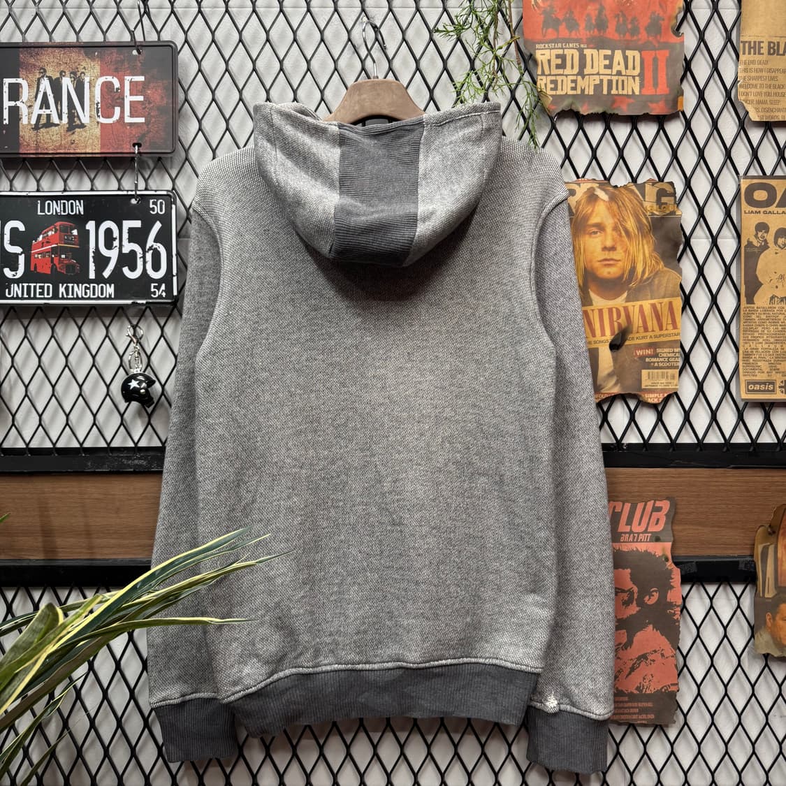 00s 스투시 어센틱 코튼 후드 집업 전면 로고 포인트 그레이 상품이미지2