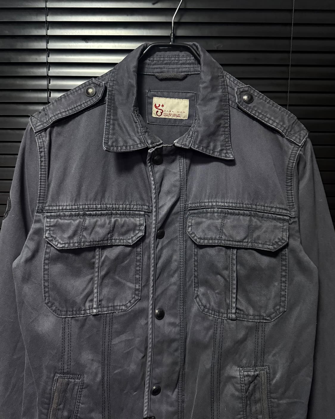 자라 보라색 워시드 워싱 스터드 찡 카라 집업 워크 셔츠 자켓 L 100 상품이미지4