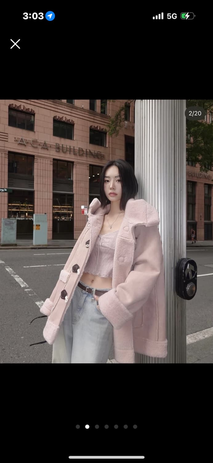 페일제이드 Duffle Shearling Hooded Coat 핑크 상품이미지2