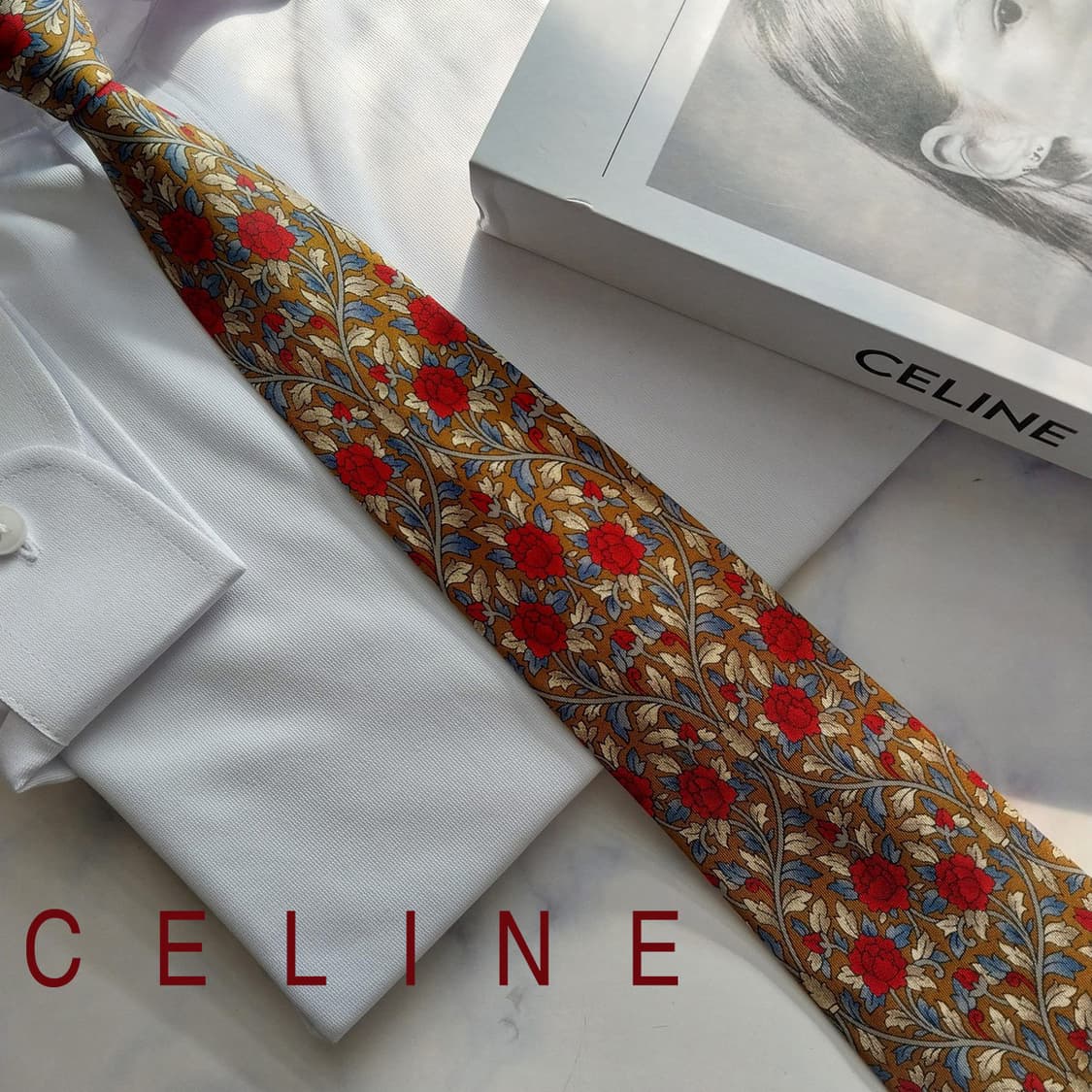 셀린느 실크 브라운 플라워 모티브 넥타이 9.6cm A등급 K1866
 상품이미지1