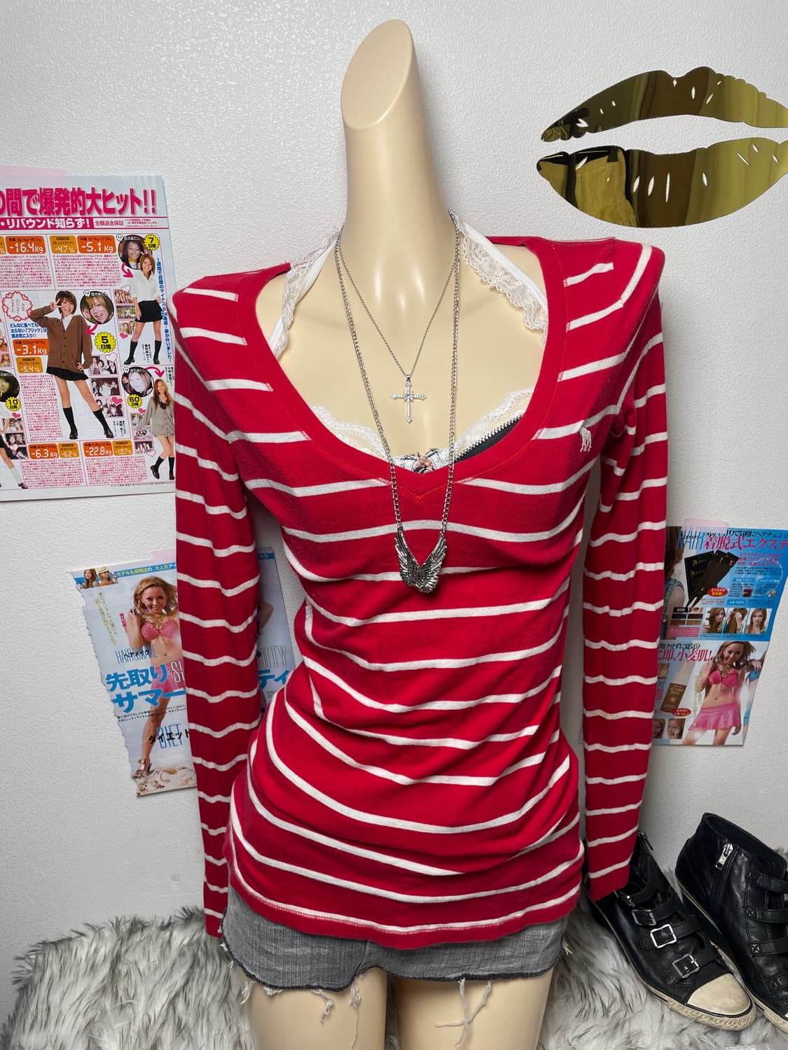 Abecrombie 아베크롬비 레드 스트라이프 탑 상품이미지3