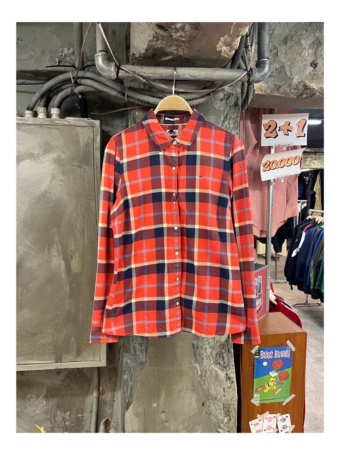 타미힐피거 버튼 체크 셔츠 레드 M #csz3279 상품이미지1