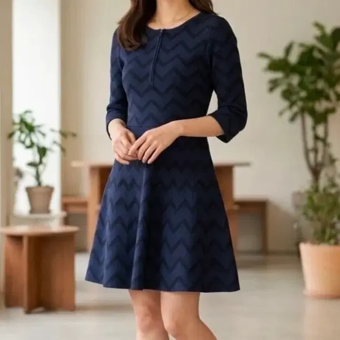 마쥬 네이비 지그재그 패턴 원피스 2사이즈 상품이미지1