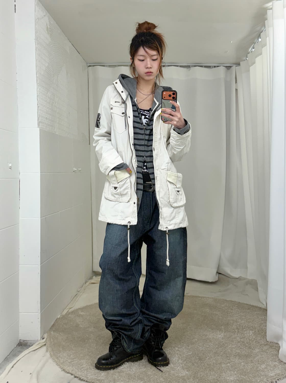 쿠지 유니언잭 화이트 펑크 스트릿 코디 세트 상품이미지1