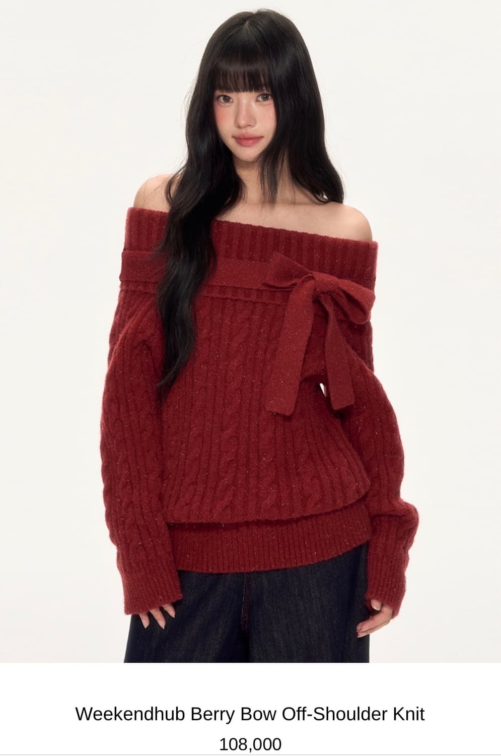 Berry Bow Off-Shoulder Knit 상품이미지1