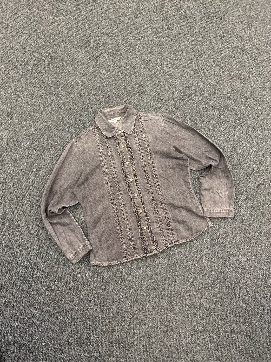 M)Japanese vintage 여성 흑청 셔링 데님 셔츠 상품이미지3