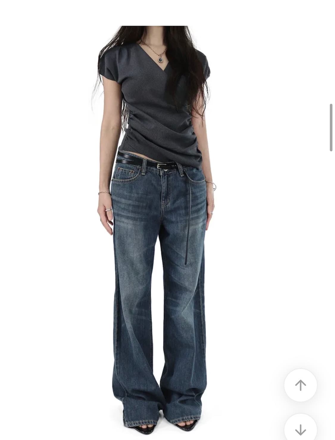 시크윈 틴 로우라이즈 블루청 빈티지 워싱 세미 데님팬츠 상품이미지5