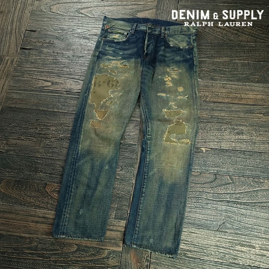 [데님앤서플라이] 빈티지 워시드 데미지 패치 워크 데님 팬츠 P01618 상품이미지1