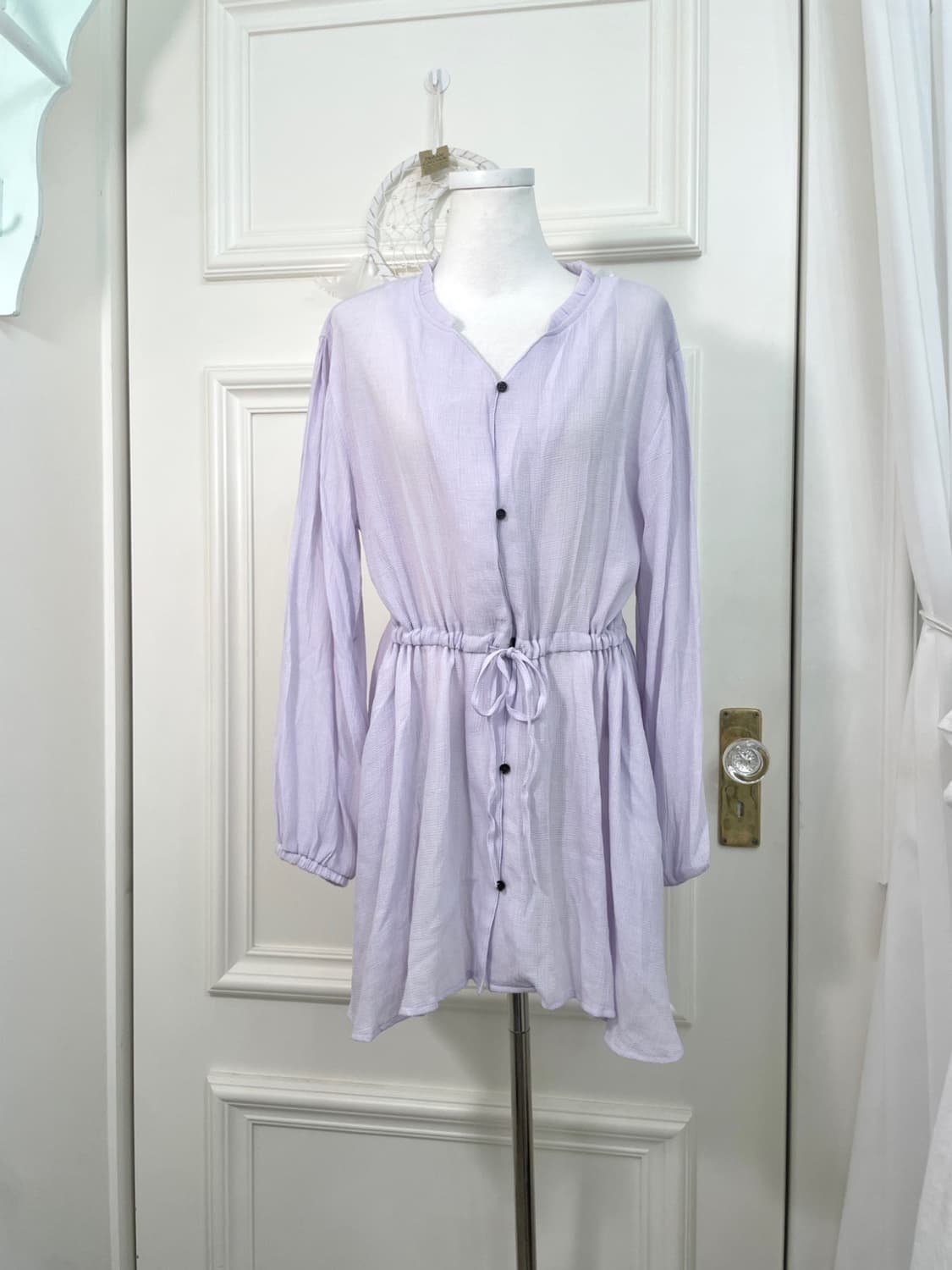 lavender v-neck waist shirring blouse op 상품이미지1