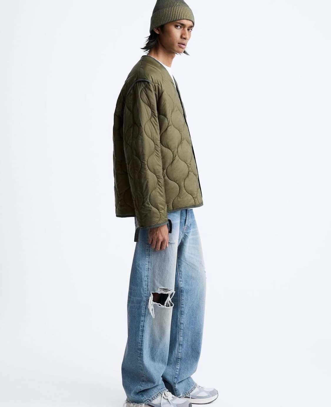 L- XL 자라 퀼팅 라이너 자켓 카키 상품이미지8