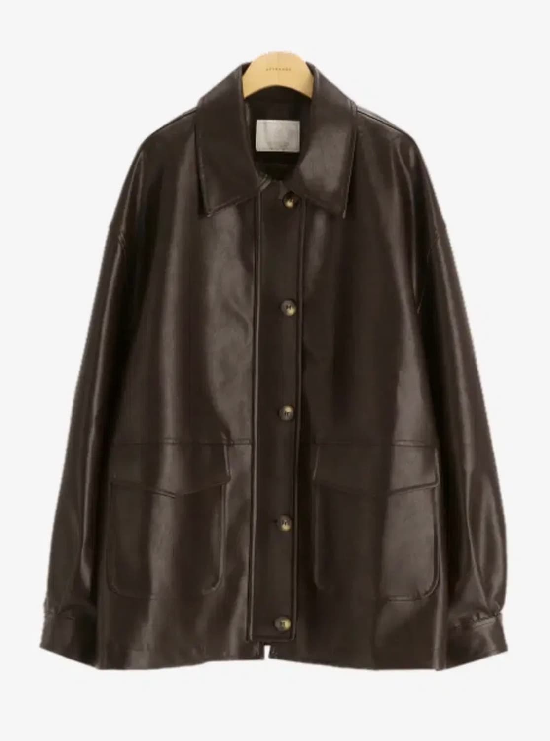 카라 포켓 하프 레더 자켓 브라운 상품이미지6