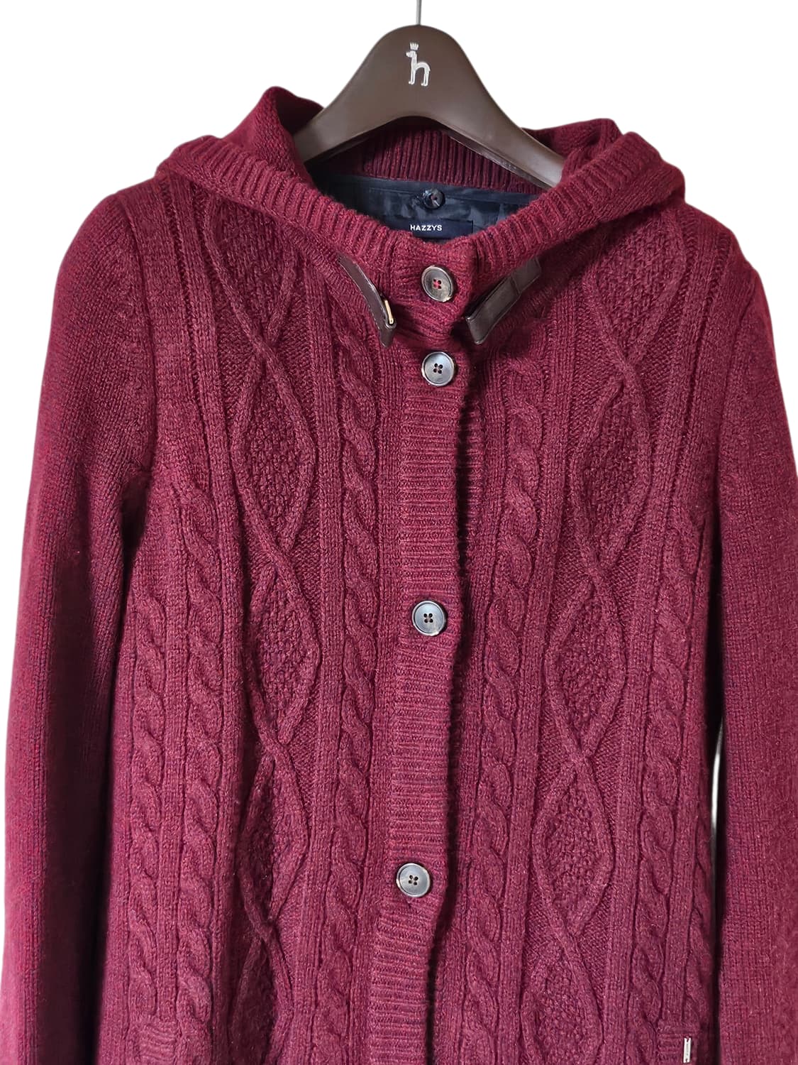헤지스 여성 후드 니트코트 55~55½ 버건디 롱가디건 상태좋음 상품이미지4