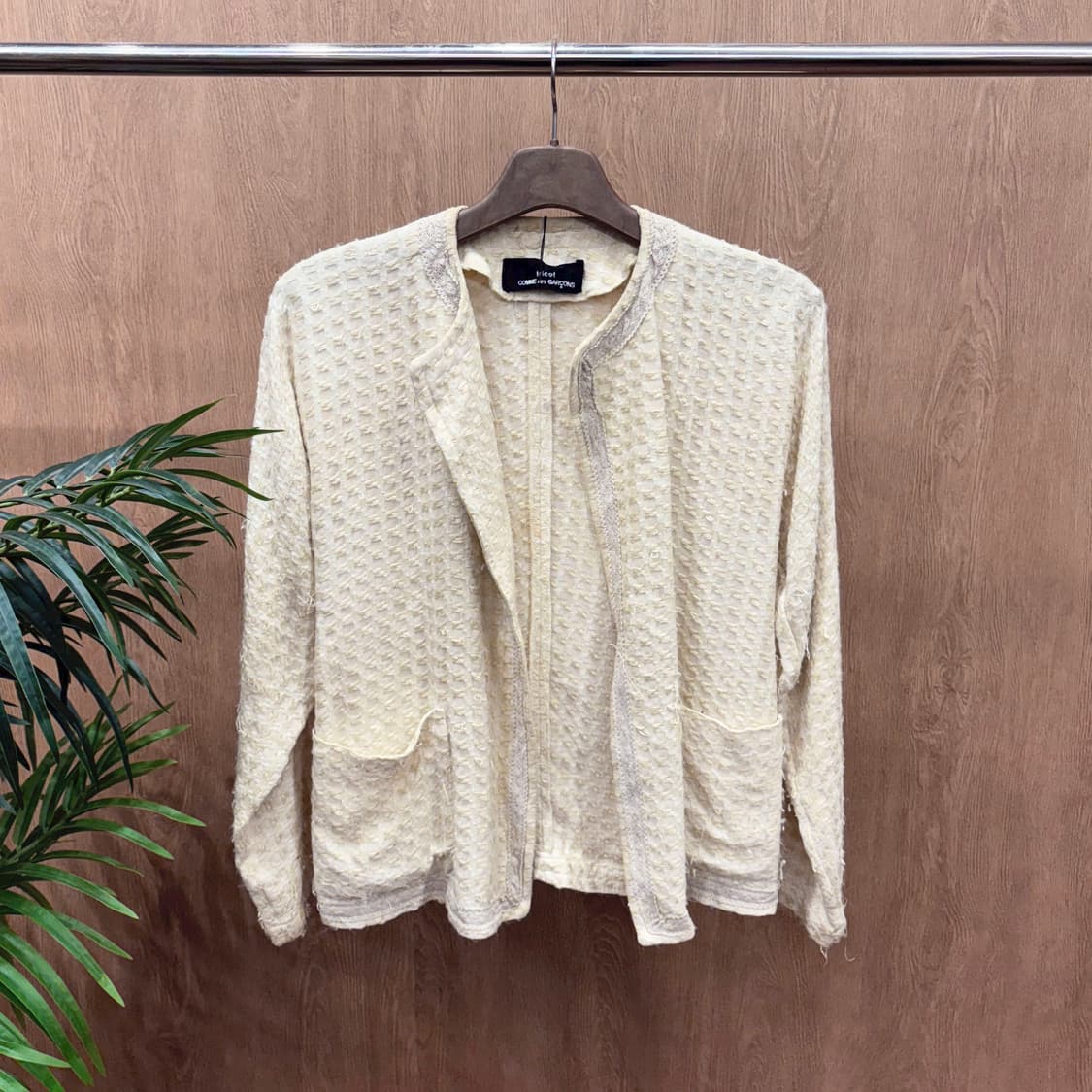  꼼데가르송 트리콧 오픈 자켓 와플 텍스처 디테일 레귤러핏 아이보리 상품이미지1