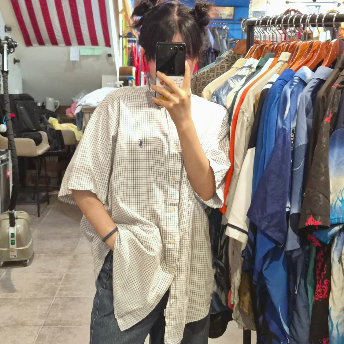 [NO.9] 폴로 반팔 체크 셔츠 화이트&블랙 상품이미지2