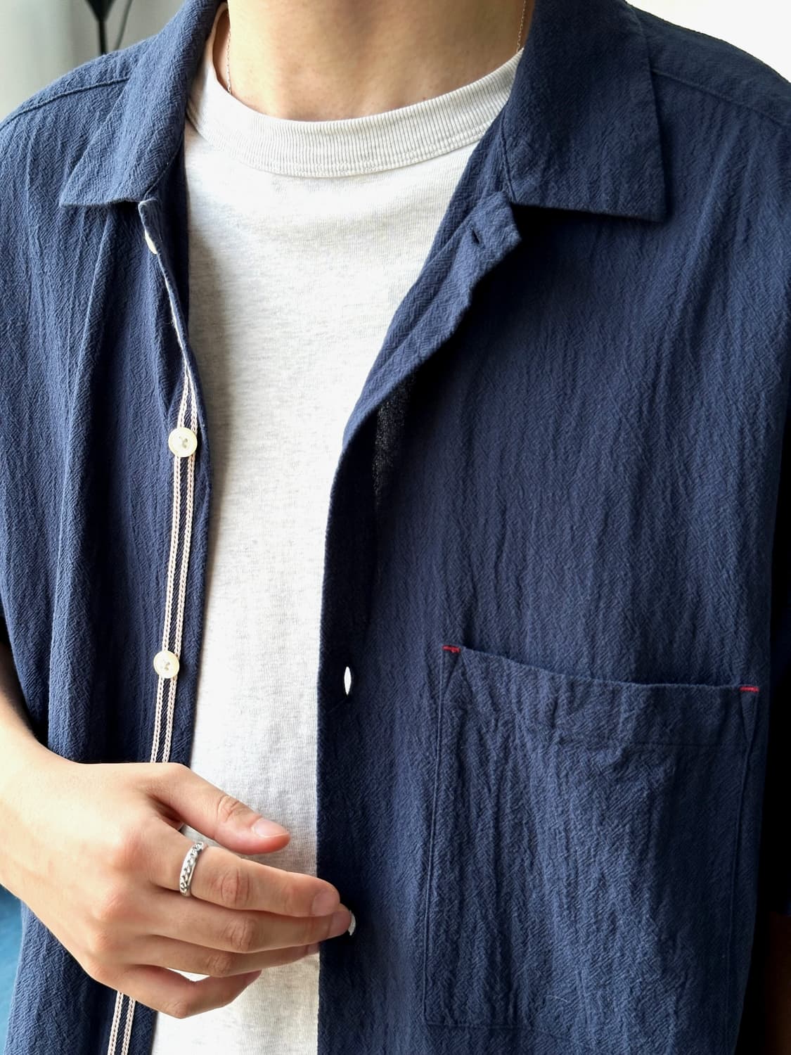 Natural cotton woven fabric H/S shirt 상품이미지8