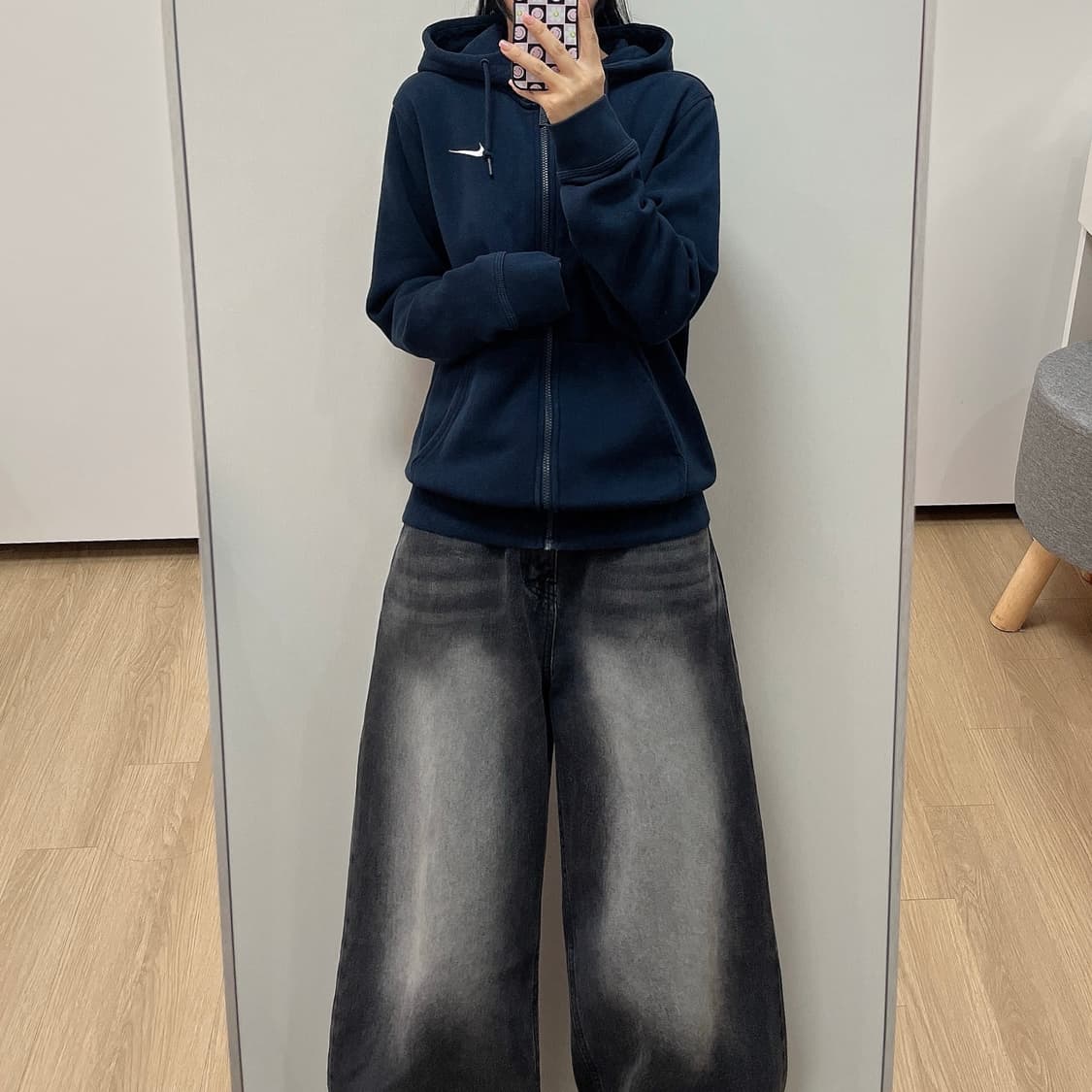 나이키 스우시 자수로고 네이비 후드집업 상품이미지1