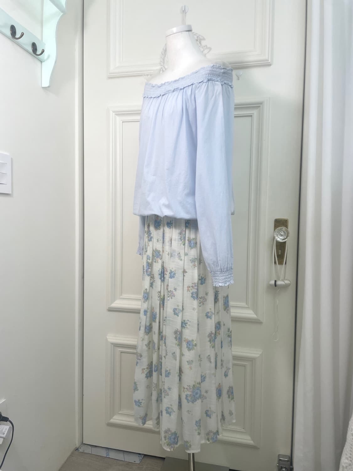 blue flower summer long banding skirt 상품이미지7