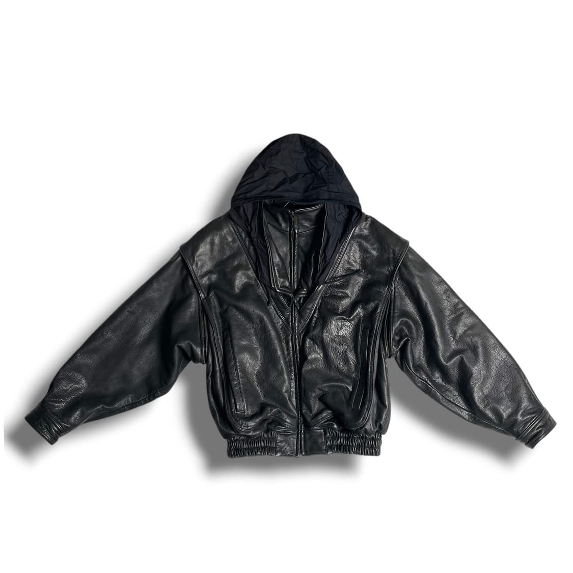 90's robert comstock 소가죽 히든 후드 지퍼 봄버 상품이미지1