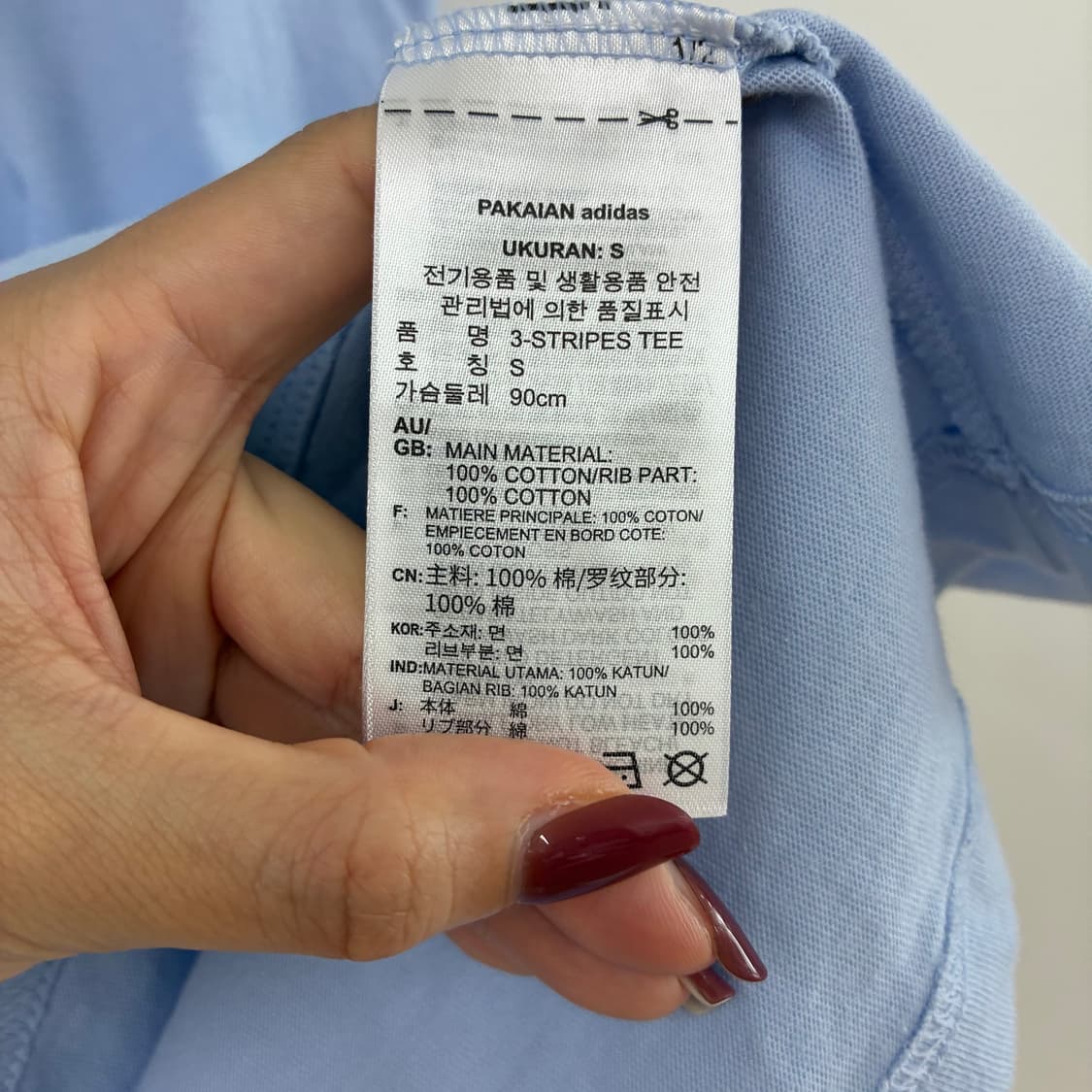 아디다스 스카이블루 삼선 링거 반팔 티셔츠 상품이미지6