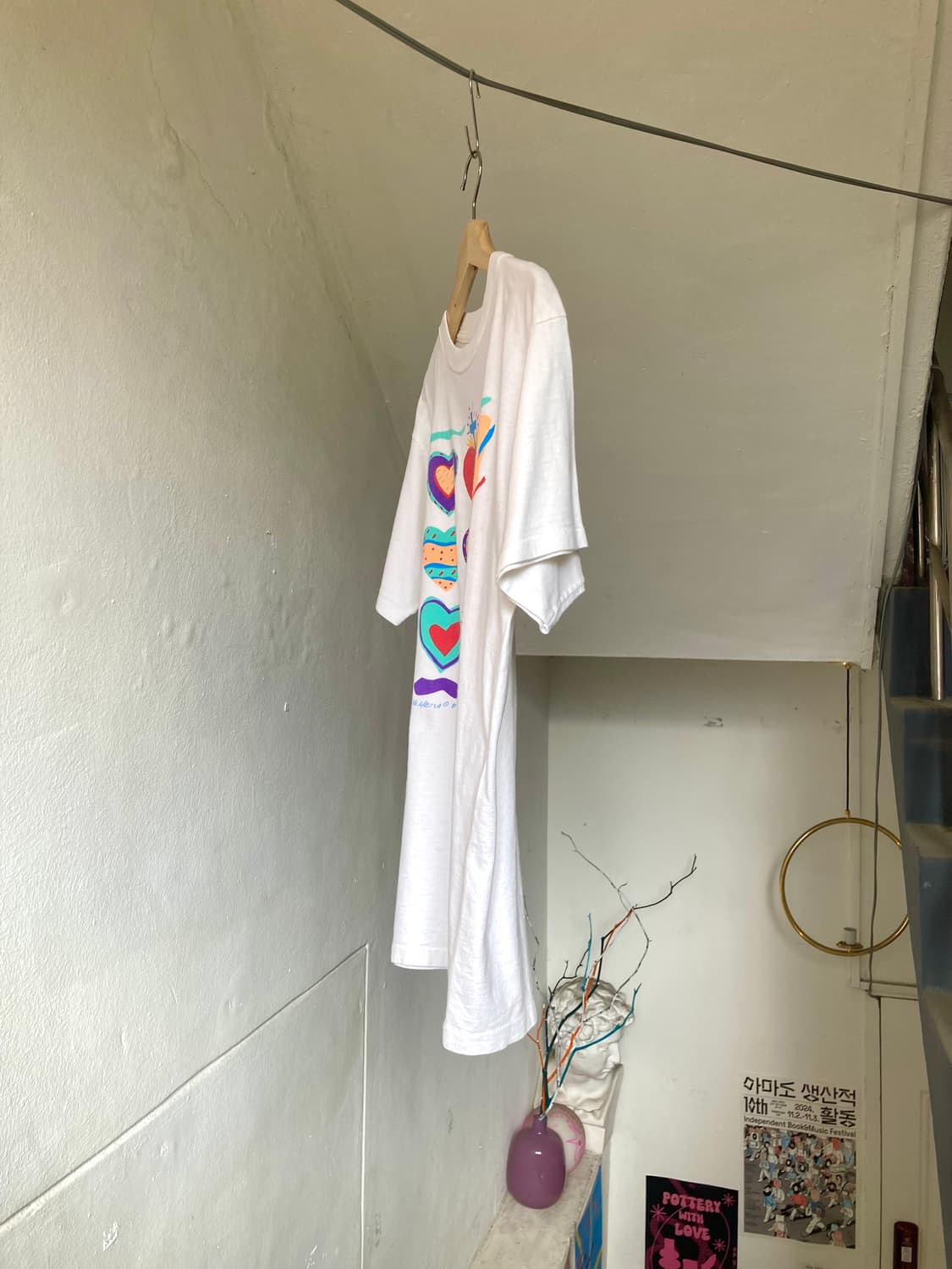 싱글 스티치 하트패턴 티셔츠 상품이미지4