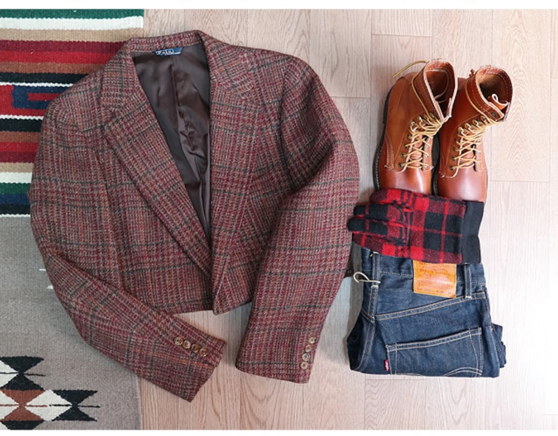 일본판 폴로랄프로렌 울100% 트위드 체크자켓 M 상품이미지1