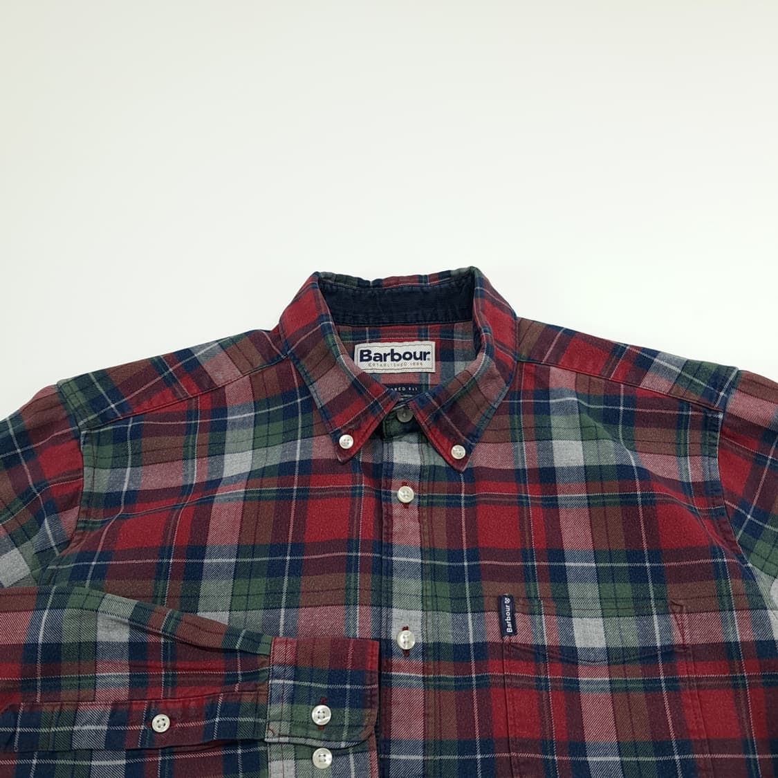 CN952 L 바버 버건디그린 타탄체크 플란넬 긴팔 셔츠 남방 상품이미지3