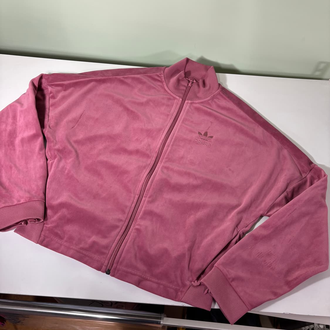 우먼L 아디다스 분홍 벨벳 빅로고 트랙탑 져지 상품이미지2