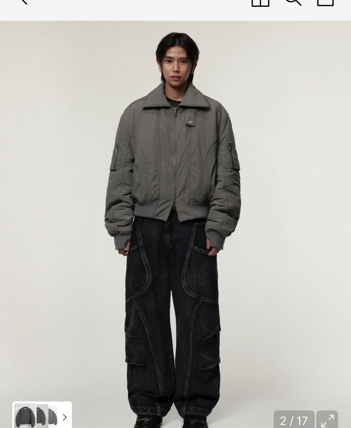 아이돈워너셀 솔리드 하이 넥 마원 자켓 차콜 상품이미지1