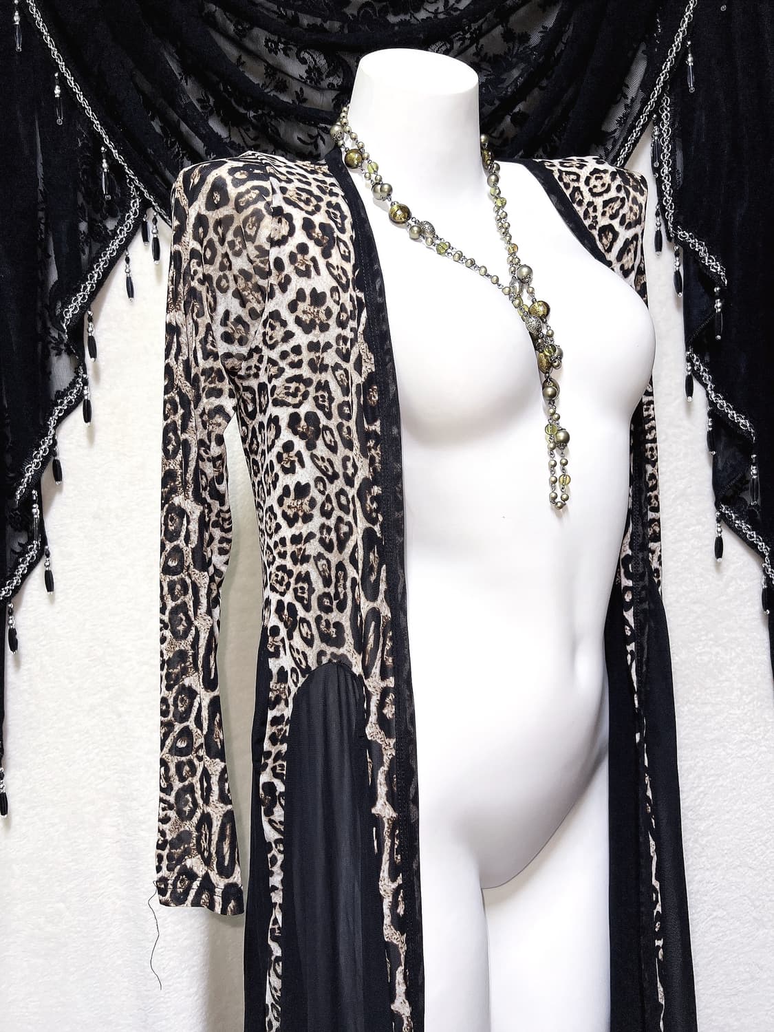 레오파드 호피 오네갸루 드레이프 롱가디건 로브 고딕 고스 펑크 핀터 상품이미지2