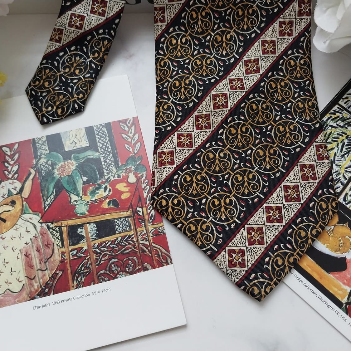 피에르발망 실크 블랙&골드 오너먼트 넥타이 9.7cm A+등급 K1256 상품이미지3