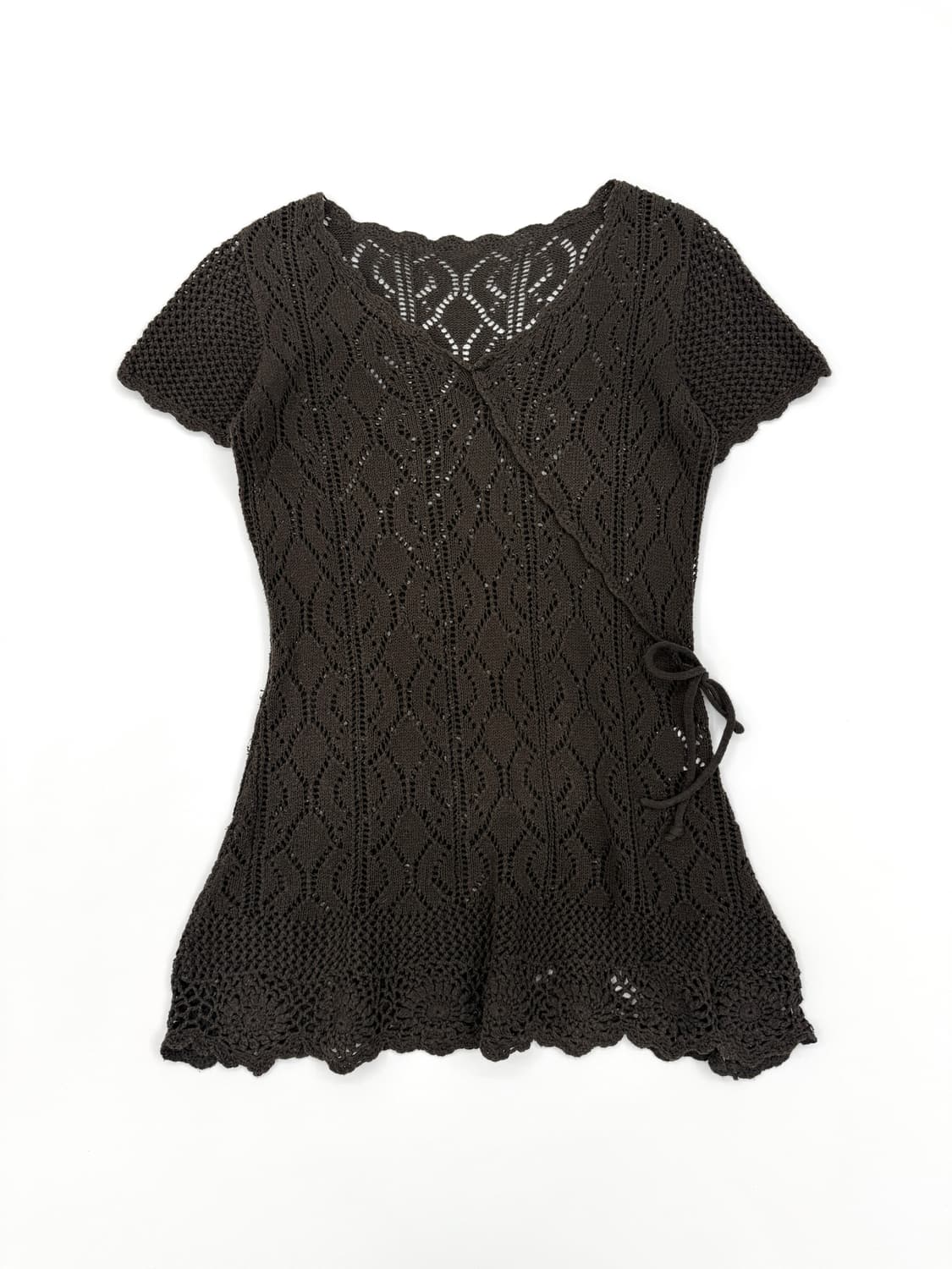 빈티지 브라운 시스루 레이어드 반팔 니트 상품이미지1