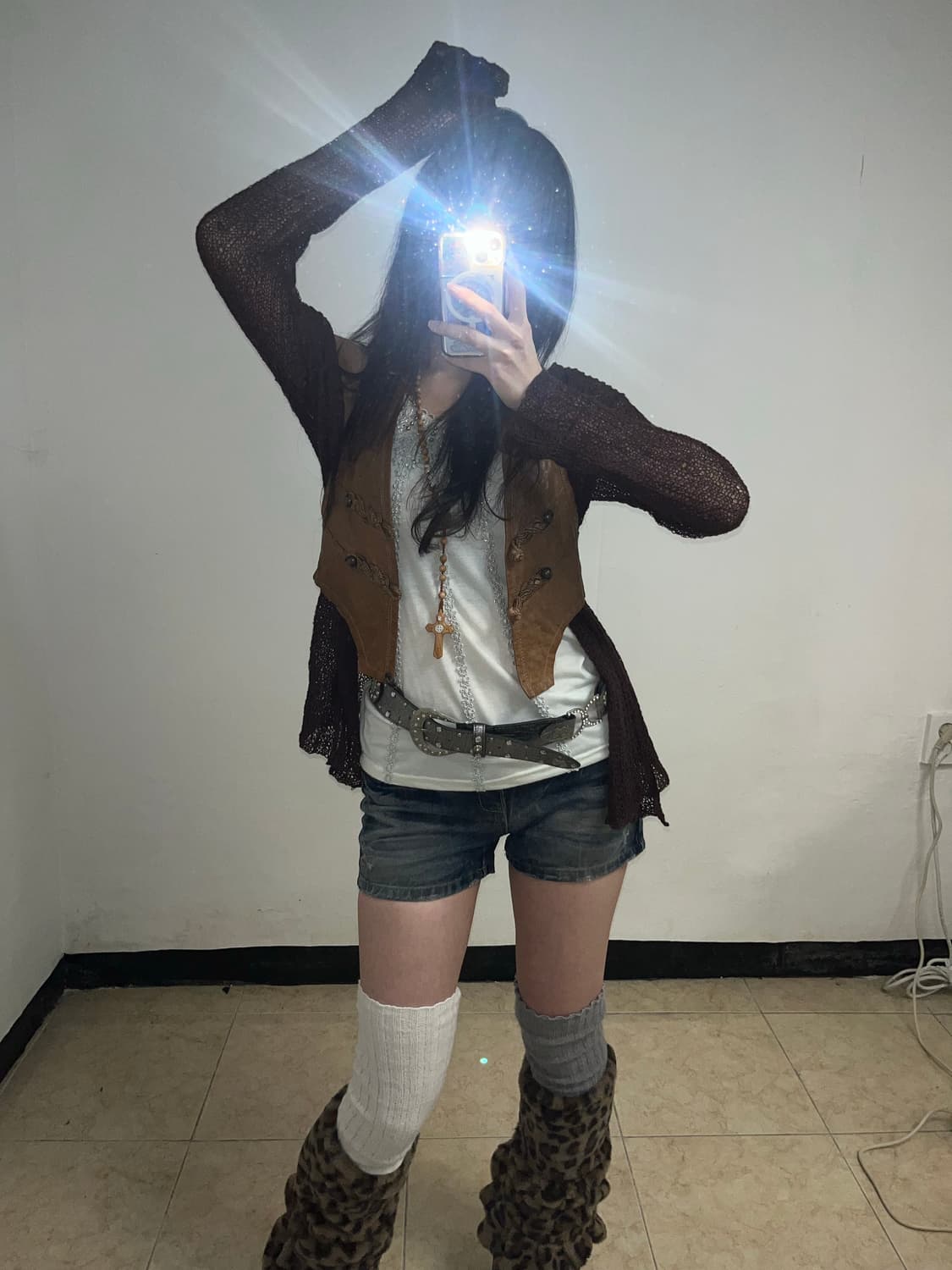 브라운 매쉬 드레이프 가디건  상품이미지5