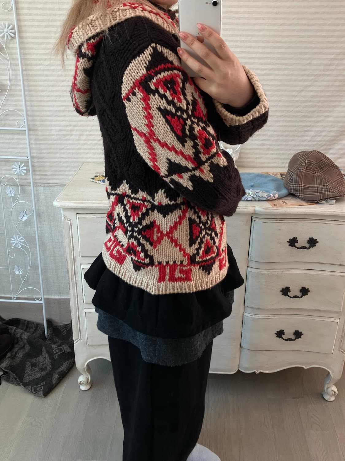 jpn vintage 코위찬 후드 니트 가디건  상품이미지3