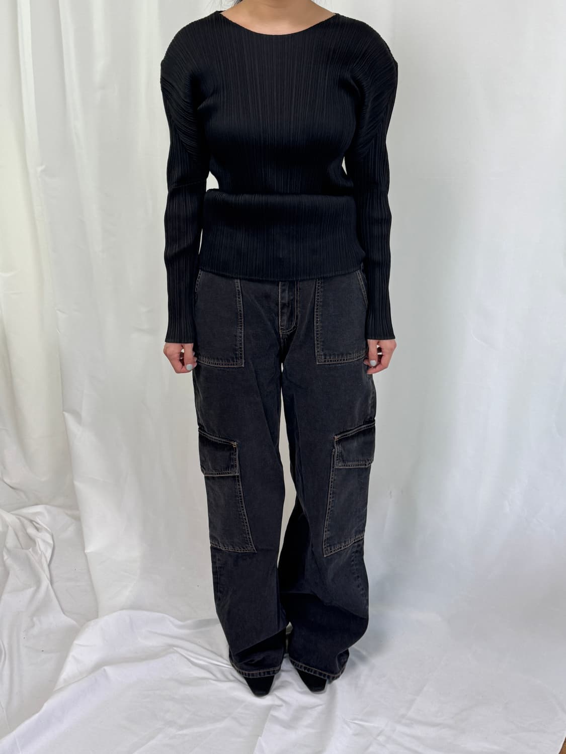 GANNI 가니 와이드 카고 데님 진 흑청바지 28 상품이미지2