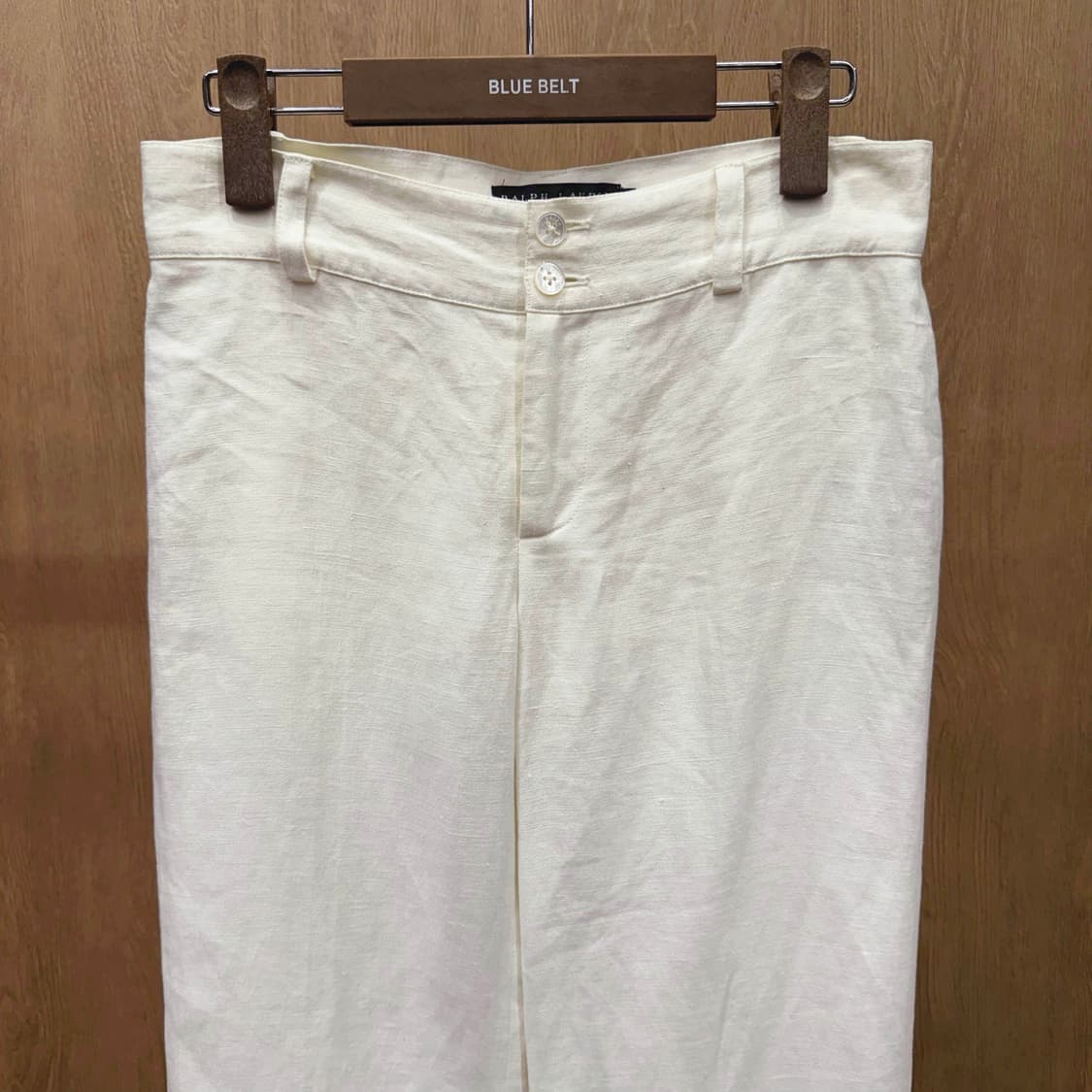 폴로 랄프 로렌 와이드 슬랙스 린넨 팬츠 투버튼 디테일 아이보리 상품이미지4