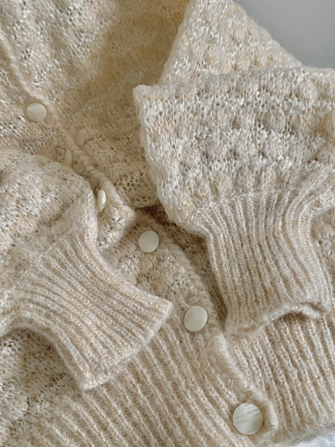 울 30 크림 골드사 레이스 짜임 가디건  상품이미지4