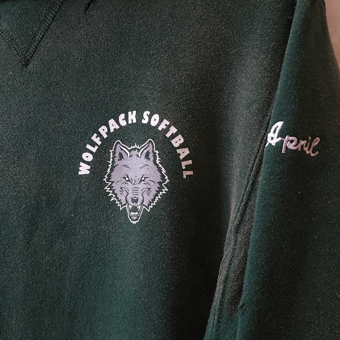 90s 러셀 후드 빈티지 스웻셔츠 썬페이딩 그린 울프 프린팅 s 상품이미지7