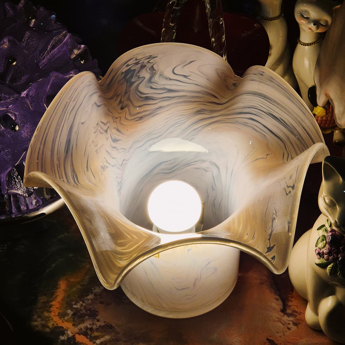 70s 이와타 아트글라스 꽃잎 마블 탁상 램프 상품이미지8