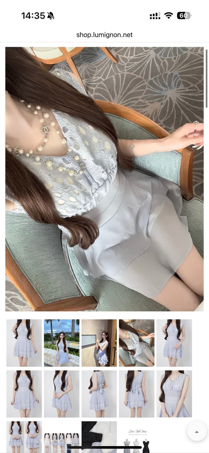 Lumignon 레이스 프릴백 리본 원피스(블루S) 상품이미지2