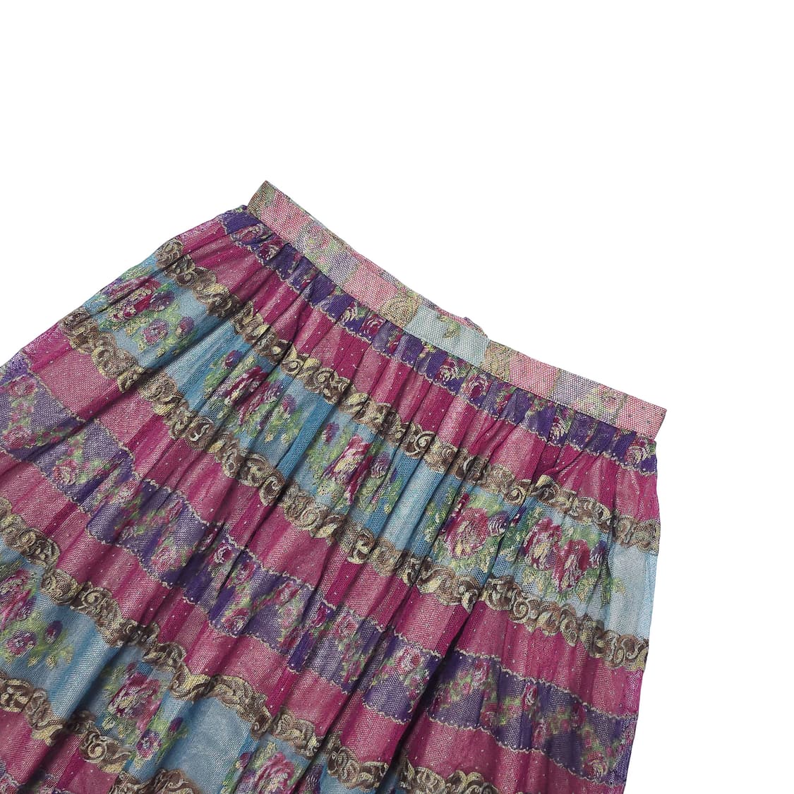 매쉬 장미 스트라이프 배색 프릴 롱스커트 상품이미지2