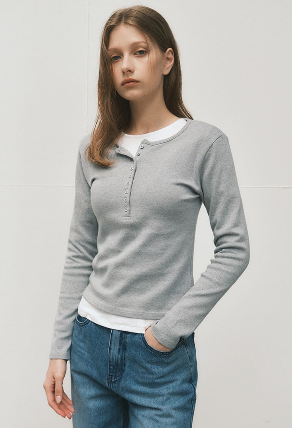 <새상품🖤> 웬즈데이오아시스 헨리넥 피치 코튼 티셔츠 상품이미지1