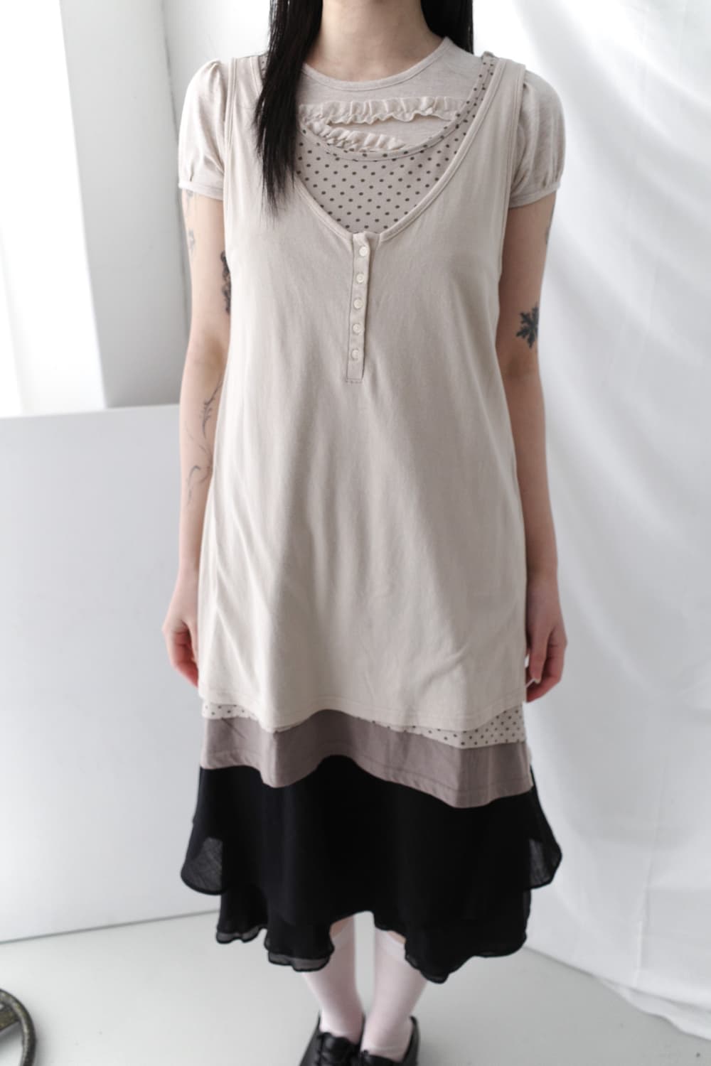 frill half T + dot sleeveless one-piece 상품이미지2