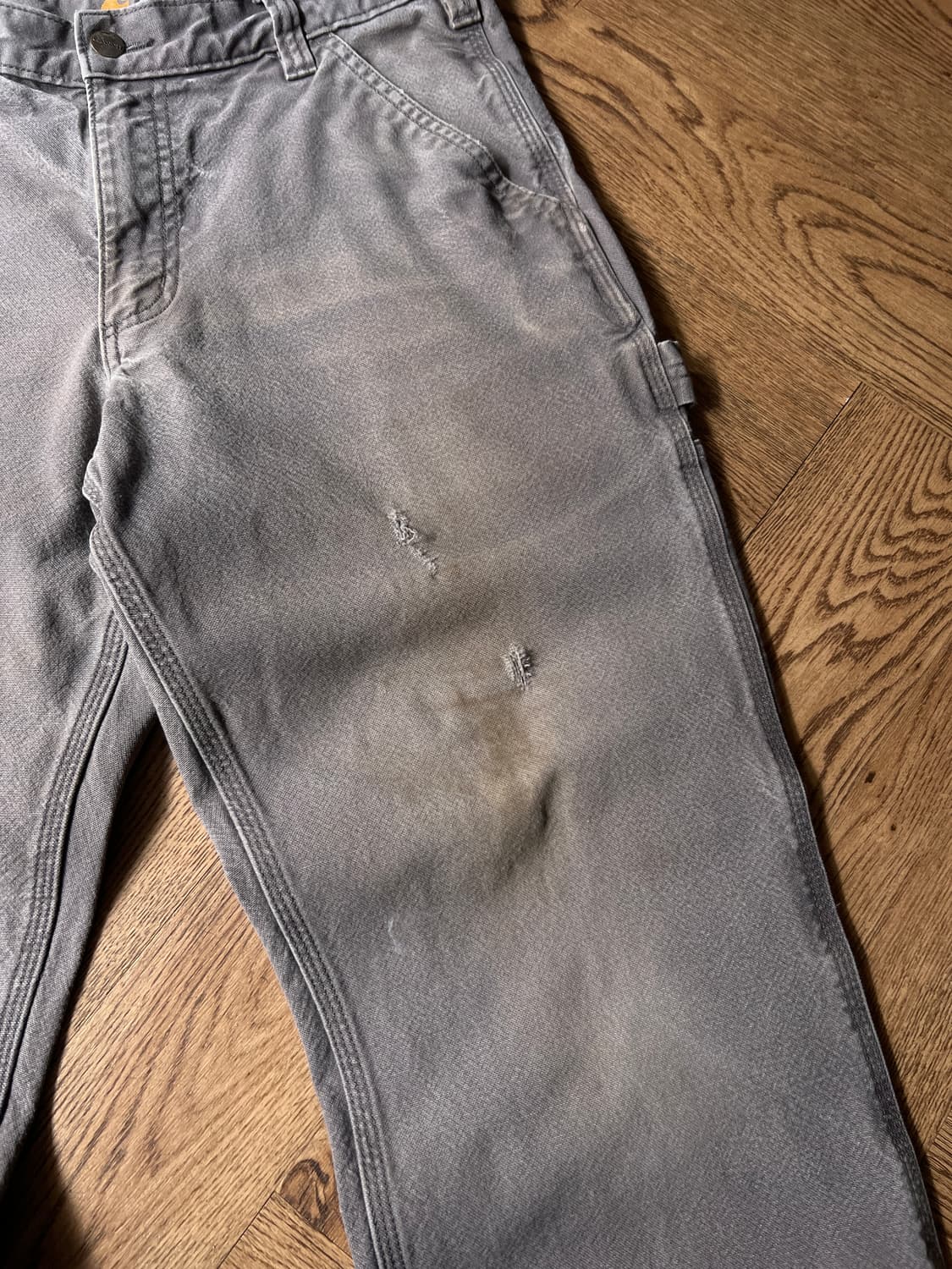 [33]칼하트 USA 빈티지 페이딩 차콜그레이 싱글니 카펜터 워크 팬츠 상품이미지3