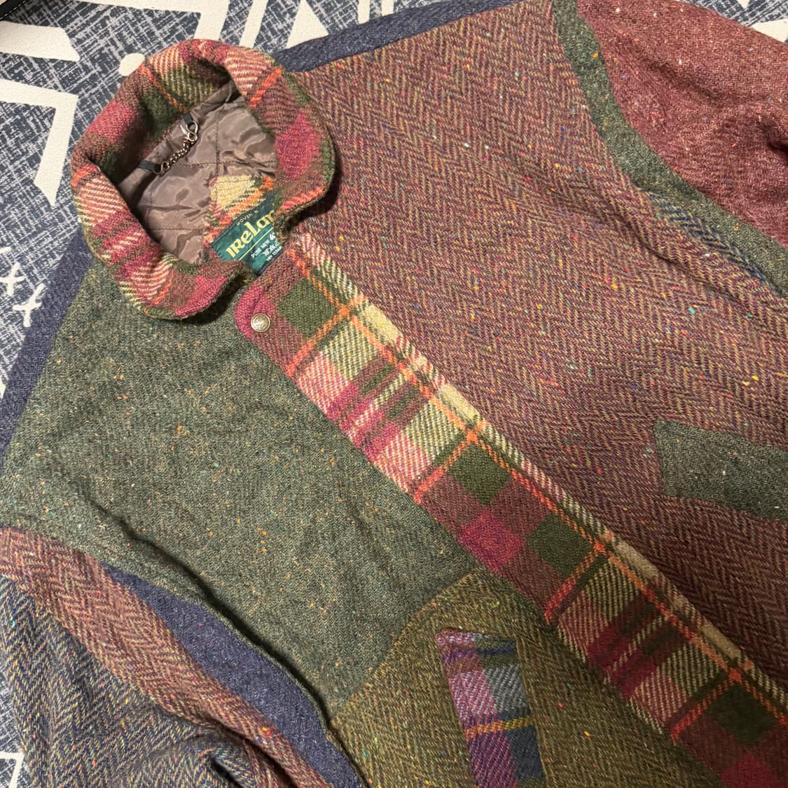 체크 패턴 패치워크 울 봄버 자켓 상품이미지2