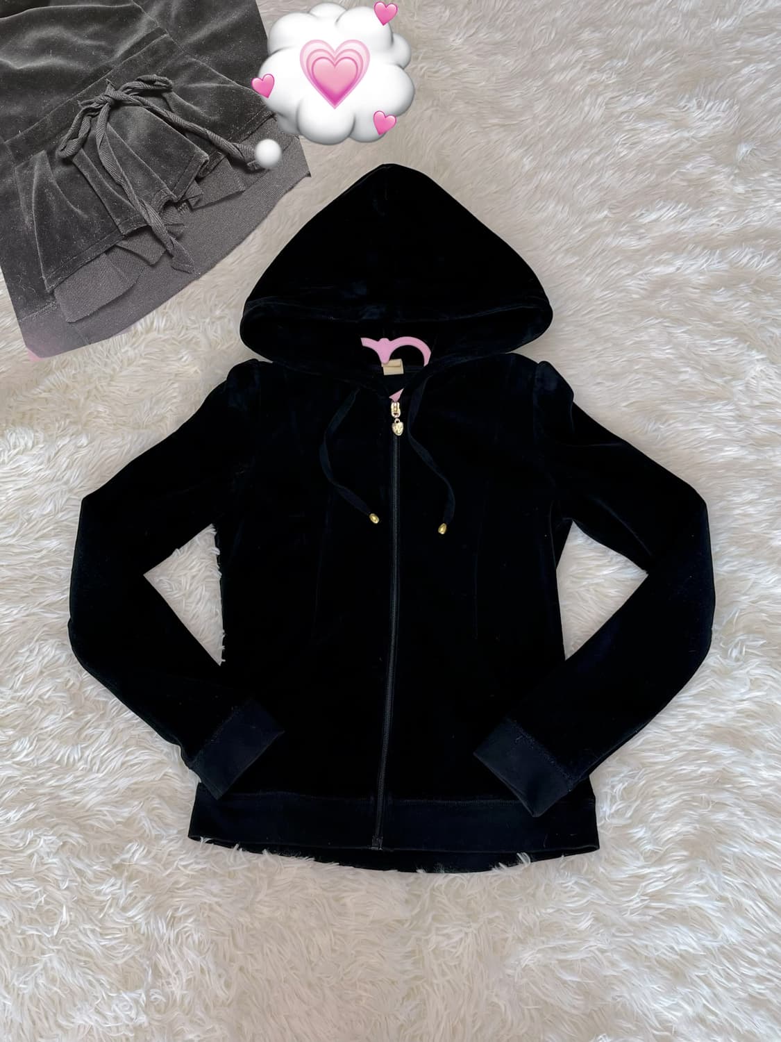 y2k 오네갸루 벨벳 후드집업(뒷면 리본, 프릴 제일 예쁨) 상품이미지1