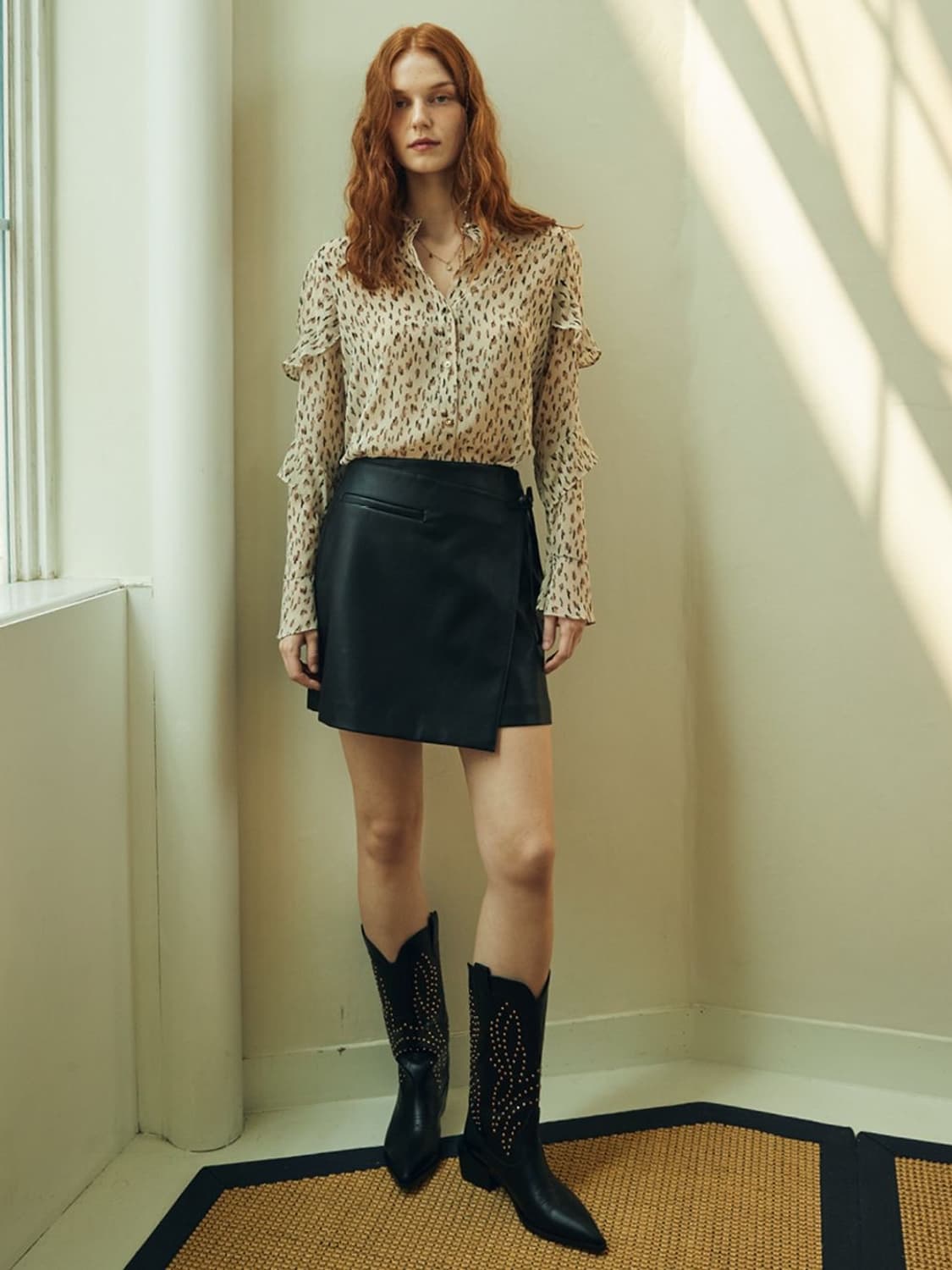 오앨 ouel 블랙 레더 가죽 랩 미니 스커트 S 새상품 상품이미지1