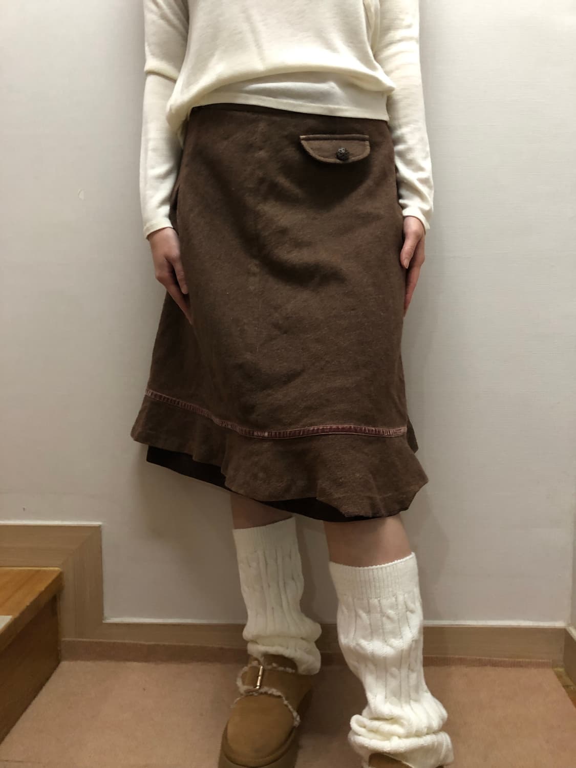 빈티지 브라운 울 포켓 미디 스커트 상품이미지3