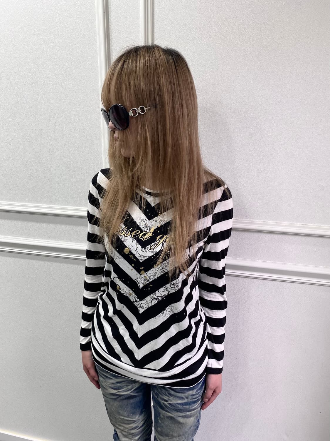 00’s Gothic Print Stripe Sleeve 상품이미지1